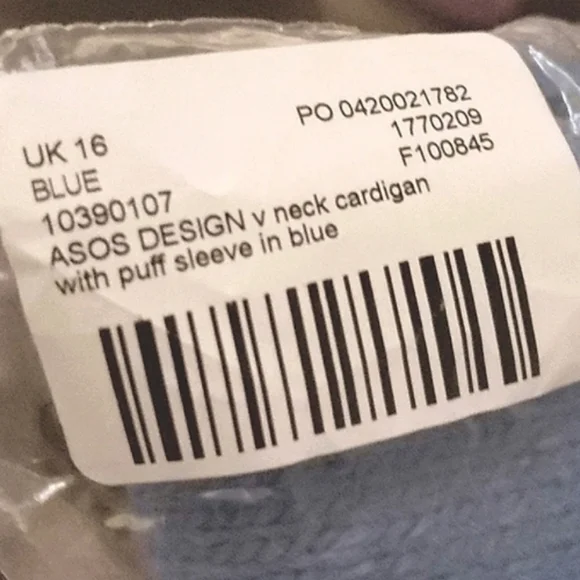 ASOS Design V-Neck Cardigan Puff Sleeve Blue UK 16 | US 12 NEW NWT - Picture 5 of 15